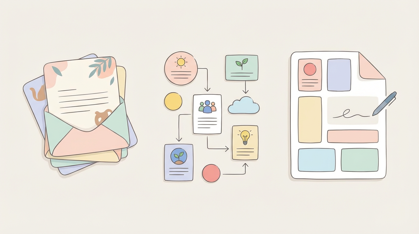 園だよりの作り方 を表す抽象ビジュアル