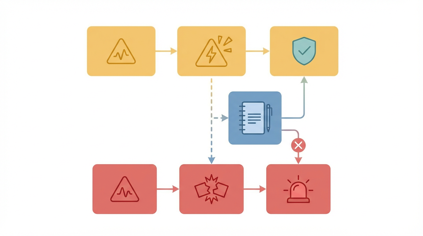 ヒヤリハットとは を表す抽象ビジュアル