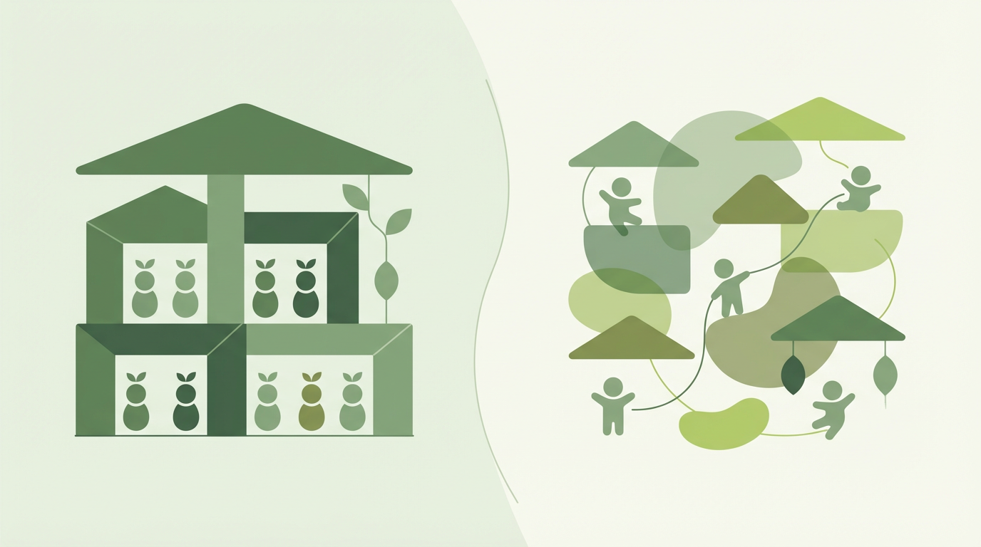 認可保育園と認可外保育園の違い を表す抽象ビジュアル