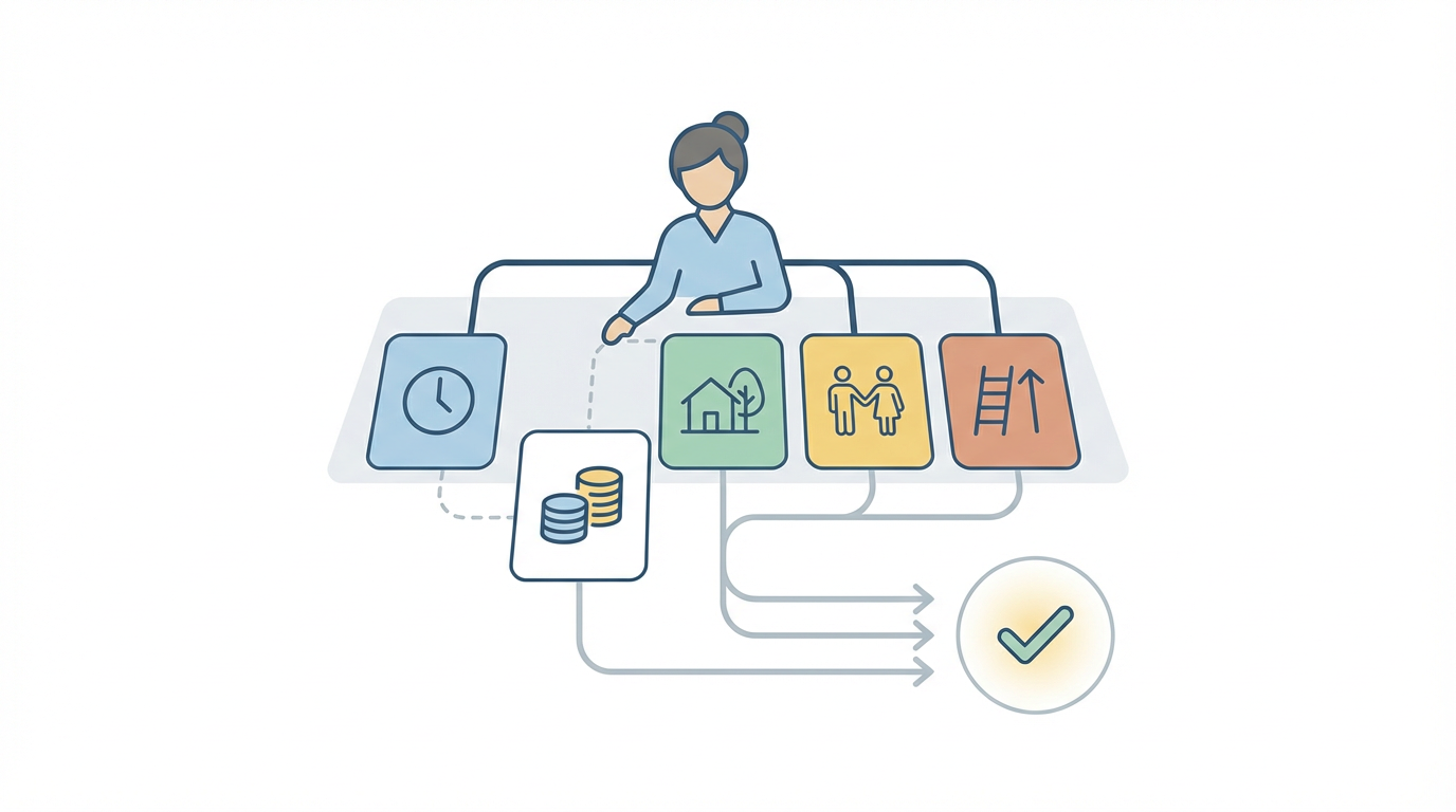 保育士が転職先を選ぶ基準 を表す抽象ビジュアル