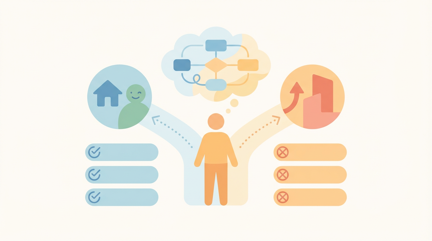 保育士を辞めたいときに最初に整理すること を表す抽象ビジュアル