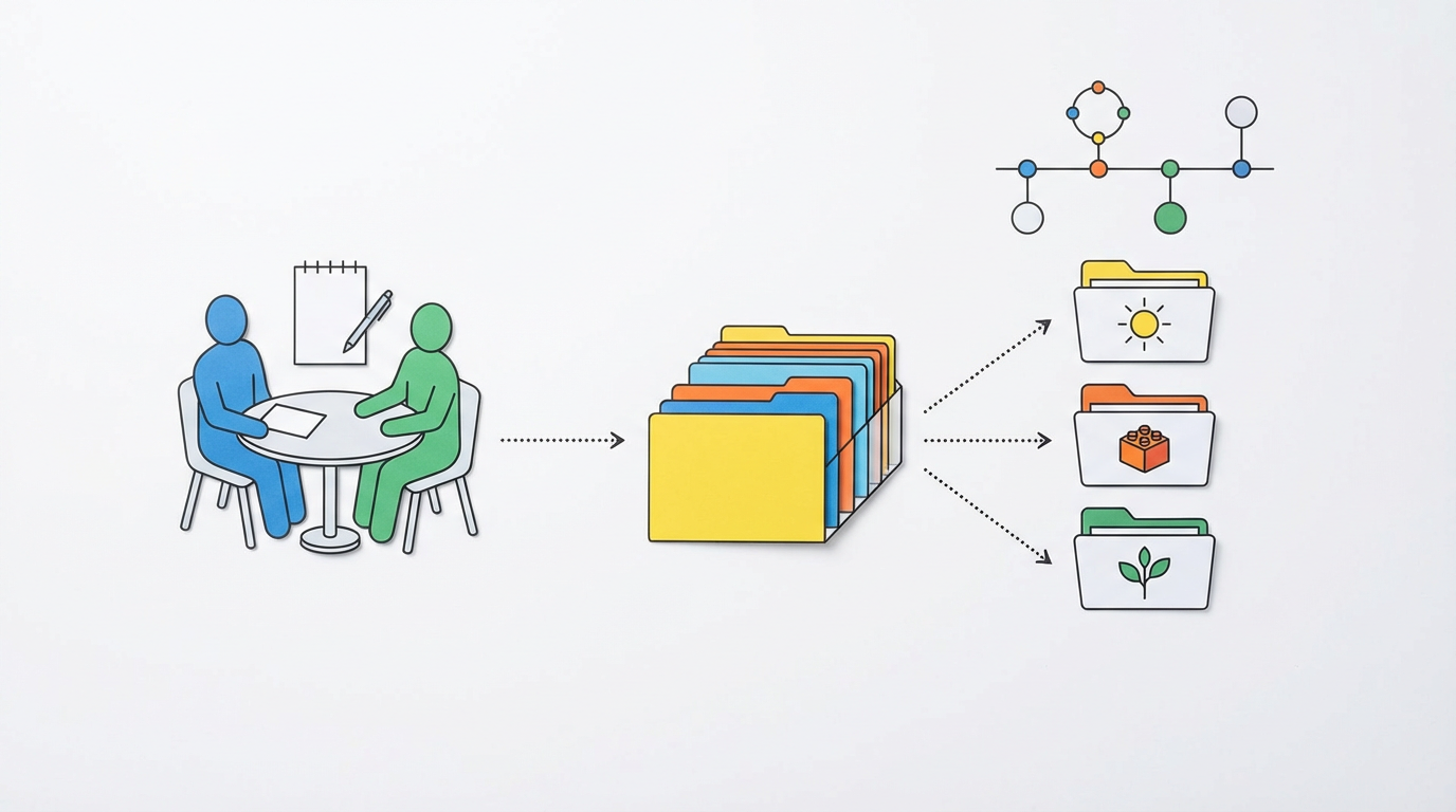 個人面談の記録方法 を表す抽象ビジュアル
