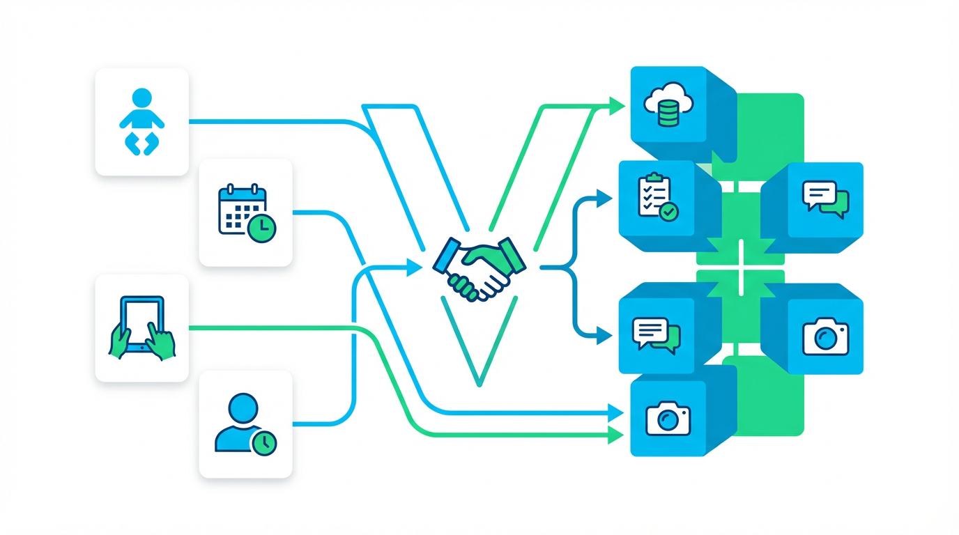 保育園ICTシステム比較 を表す抽象ビジュアル