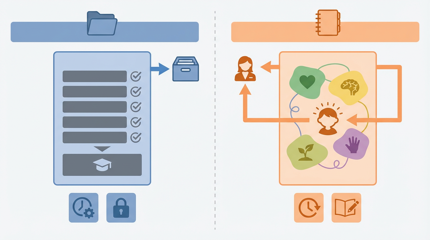 要録と児童票の違い を表す抽象ビジュアル