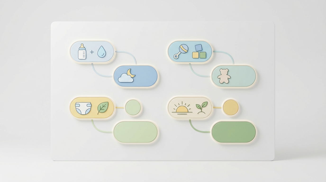 0歳児保育でよく使う用語集 を表す抽象ビジュアル